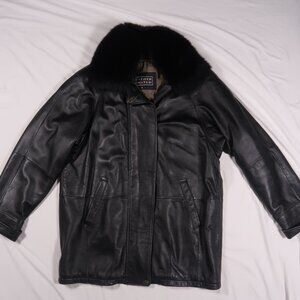 Leather Limited Men’s Black Leather Car Coat Real Fox Fur Collar Thermolite XL